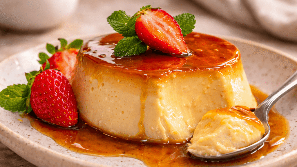 Flan Cremoso con Caramelo y Fresas: Postre Irresistible