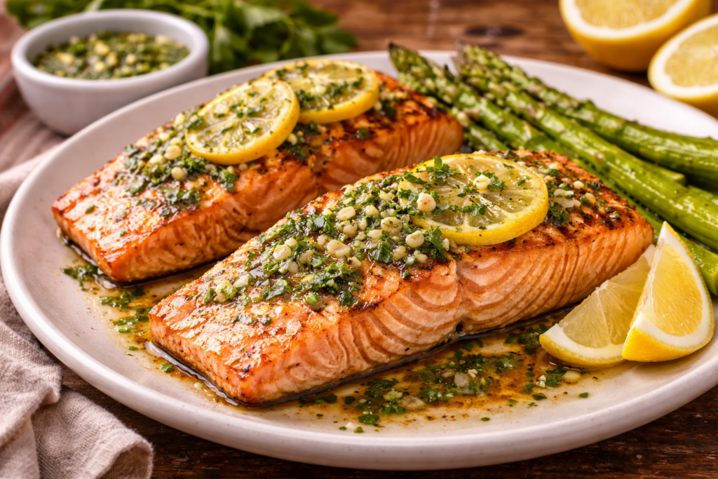 Salmón a la Parrilla con Salsa de Limón y Hierbas: Un Sabor que Conquista