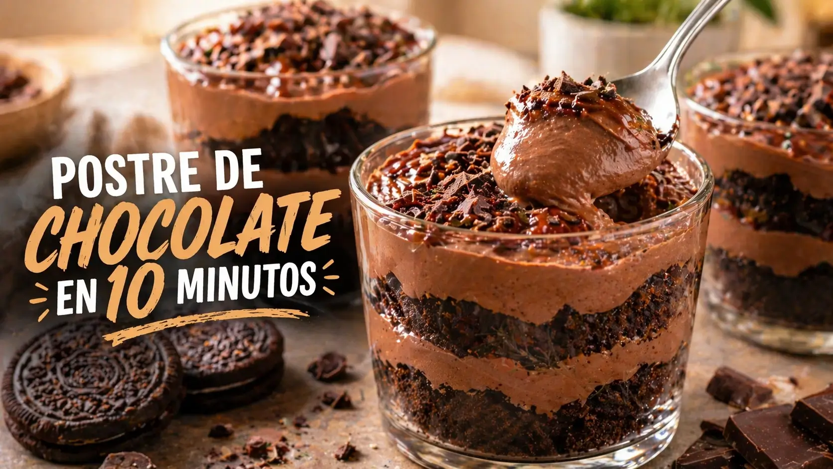 Postre en Vasos de Chocolate en 10 Minutos (Sin Horno y Súper Cremoso)