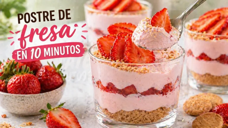 Postre en Vasos de Fresa en 10 Minutos (Fresco y Cremoso)